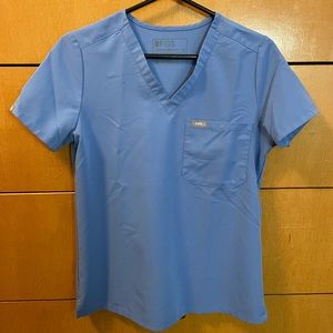 FIGS SCRUBS IN XS CATARINA TOP & XS HIGH WAISTED PETITE BOTTOMS -CEIL BLUE